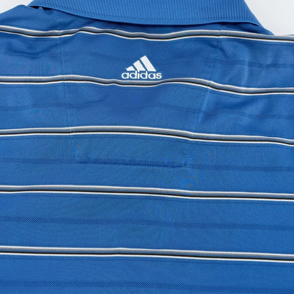 Adidas Golf Polo Shirt Men's Large Blue Striped ClimaCool Short Sleeve Merion CC